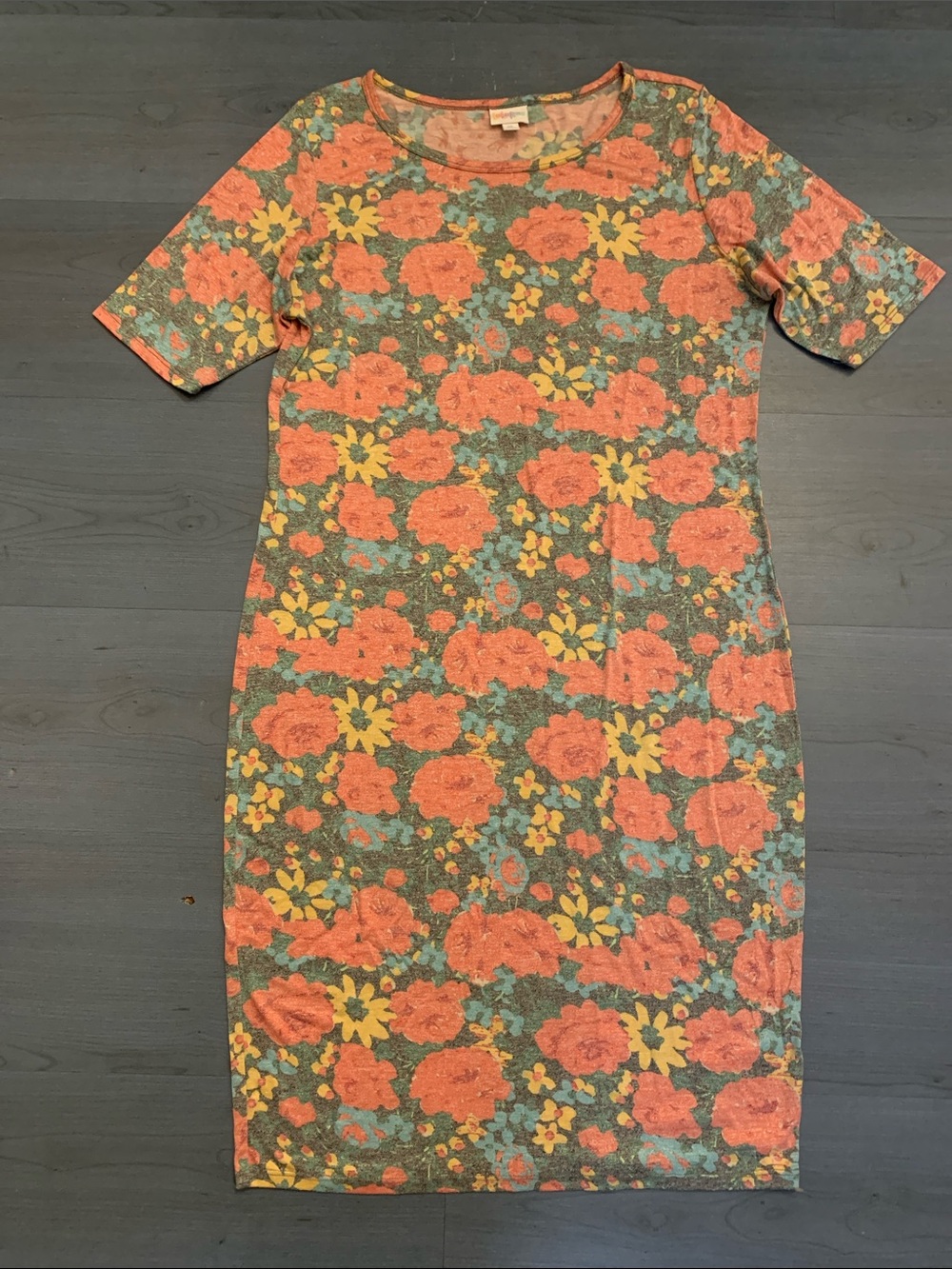 LuLaRoe Floral Midi Dress in Red, Yellow and Teal